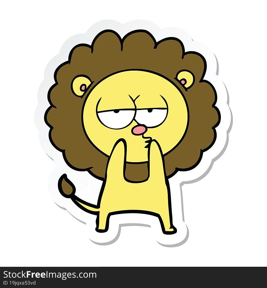 sticker of a cartoon tired lion