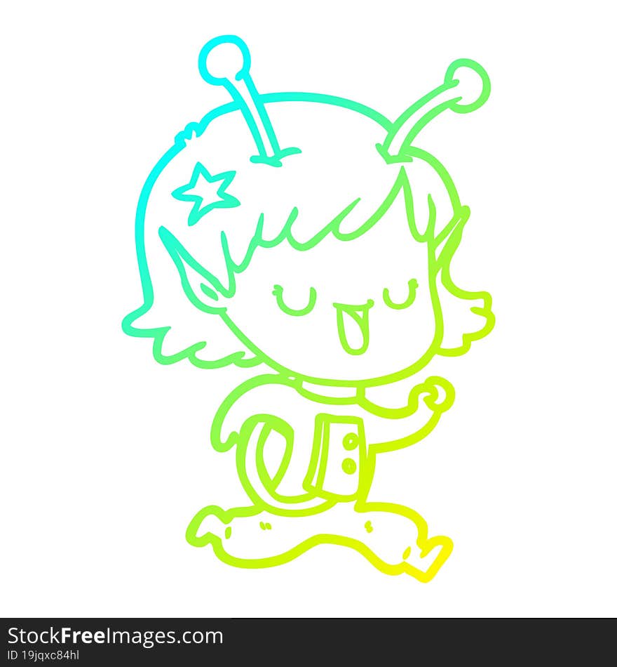 cold gradient line drawing happy alien girl cartoon