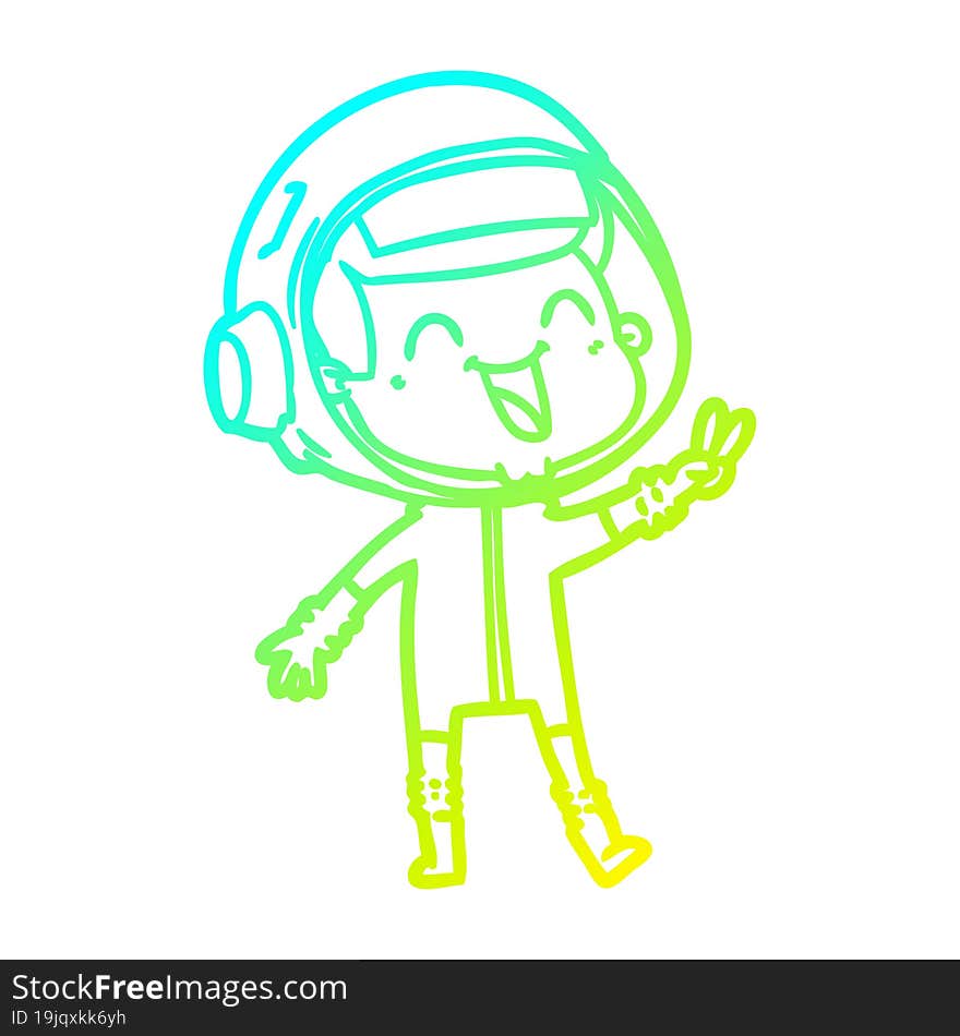 cold gradient line drawing of a happy cartoon astronaut