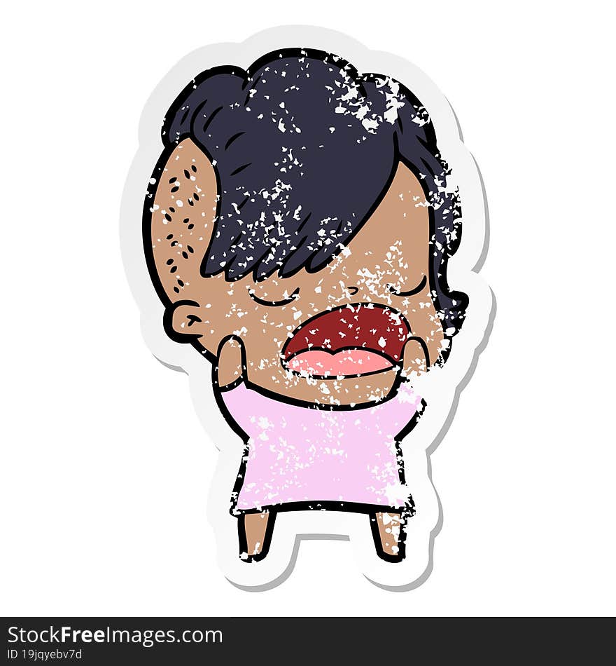 Distressed Sticker Of A Cartoon Cool Hipster Girl Talking