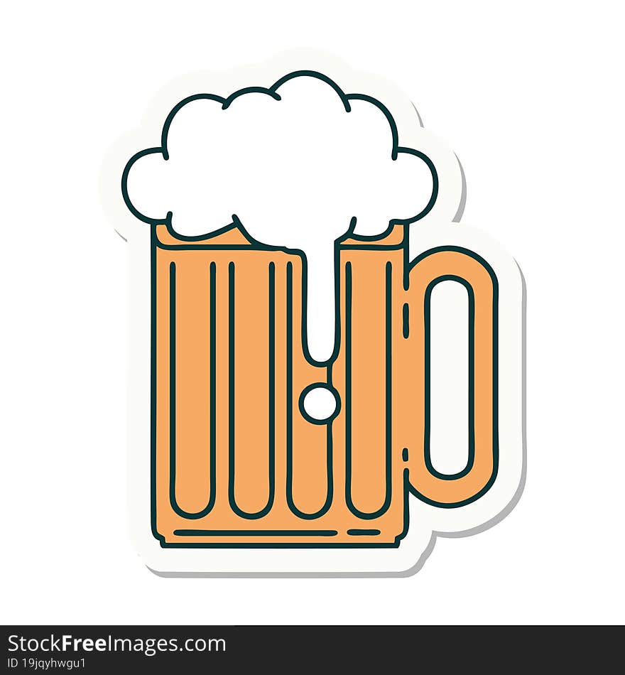 sticker of tattoo in traditional style of a beer tankard. sticker of tattoo in traditional style of a beer tankard