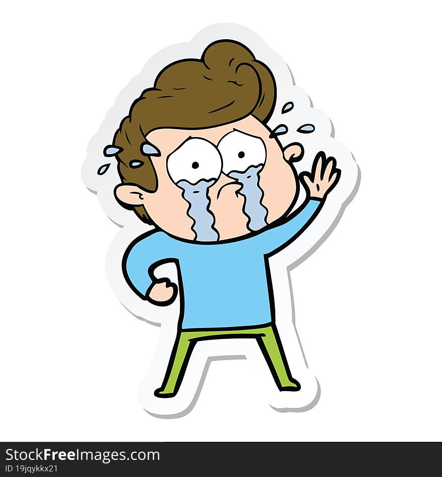 Sticker Of A Cartoon Crying Man Waving