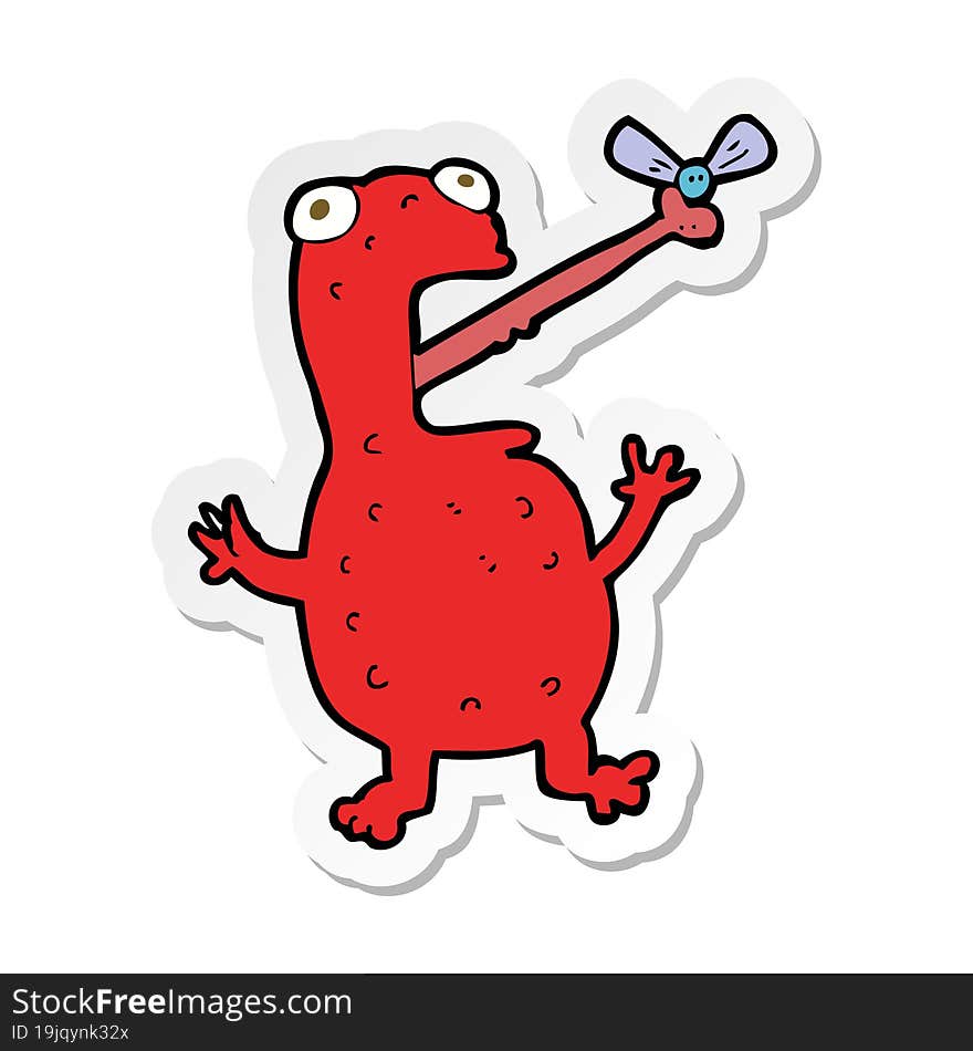 sticker of a cartoon poisonous frog catching fly