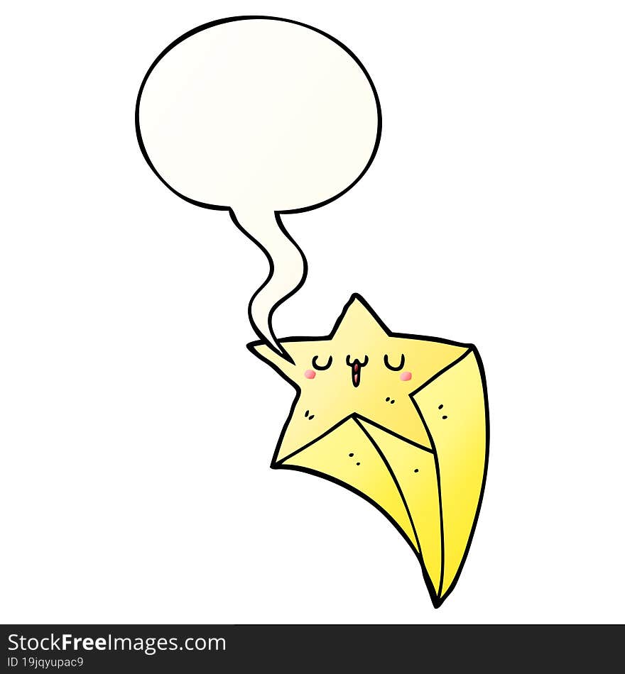 cartoon shooting star and speech bubble in smooth gradient style