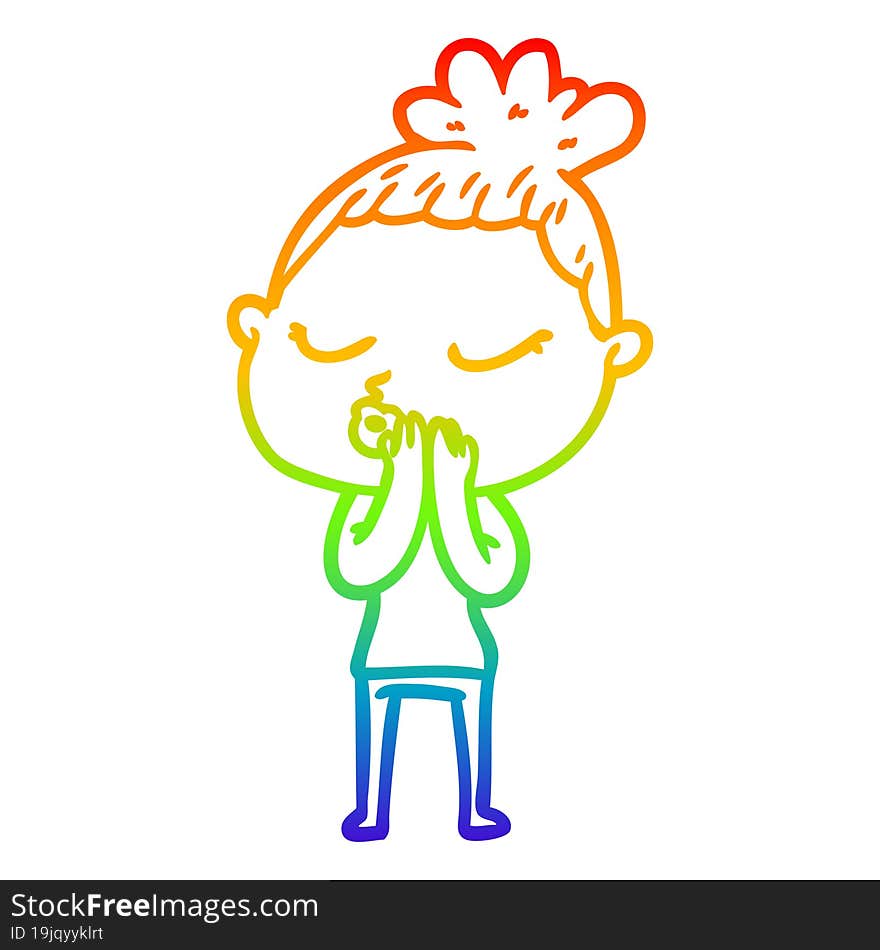 rainbow gradient line drawing of a cartoon calm woman