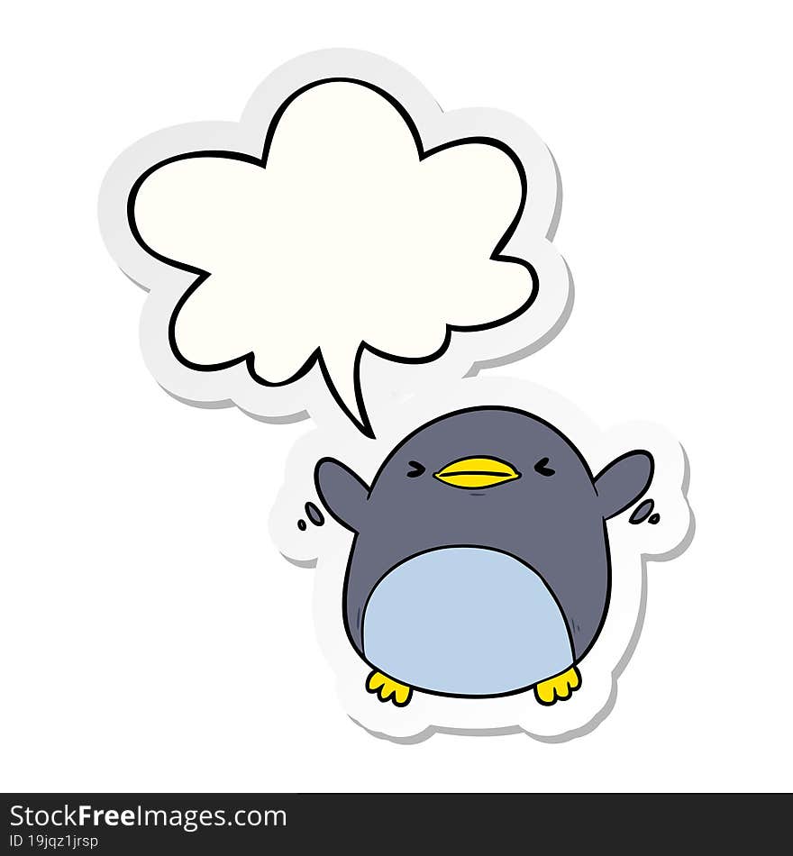 cute cartoon penguin flapping wings and speech bubble sticker