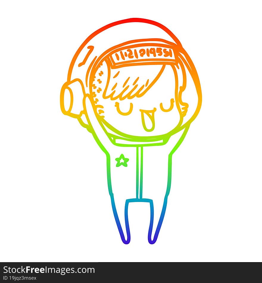 Rainbow Gradient Line Drawing Cartoon Astronaut Woman