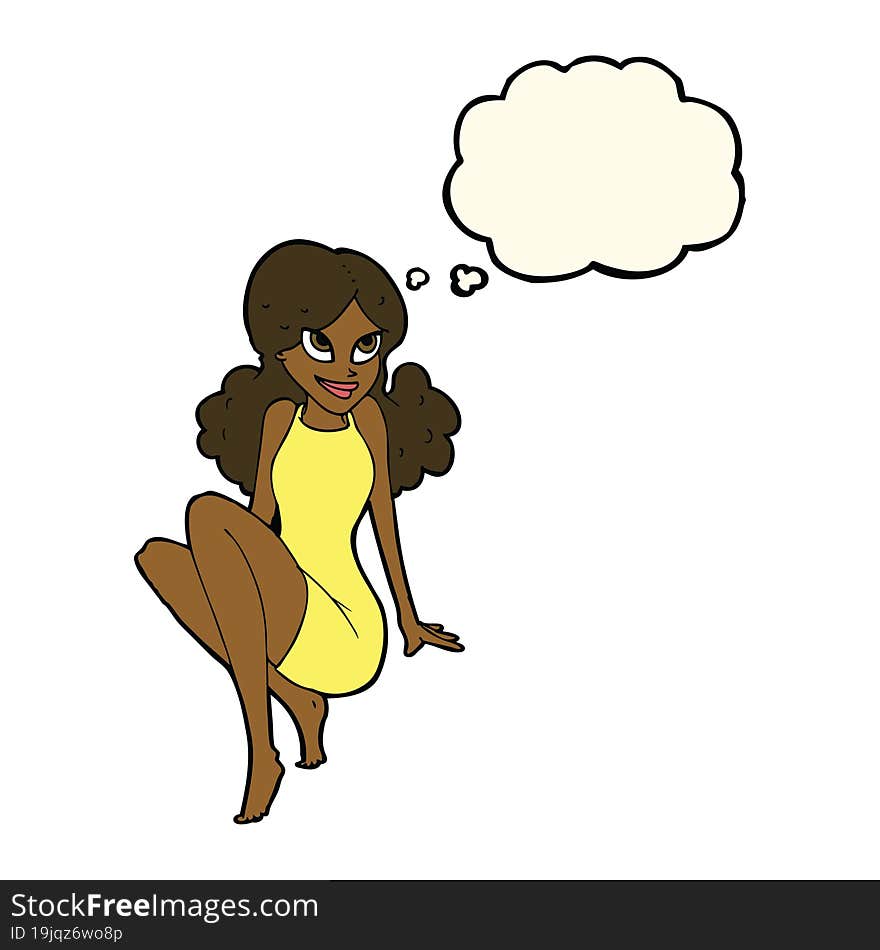 cartoon attractive woman posing with thought bubble