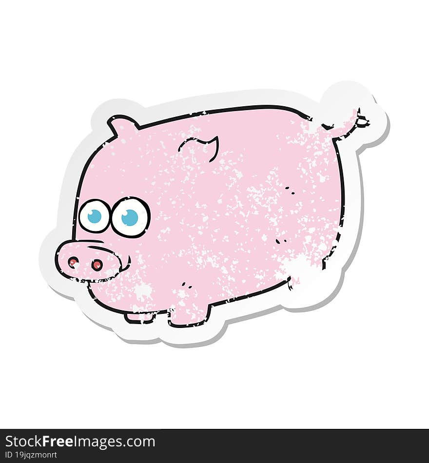 Retro Distressed Sticker Of A Cartoon Pig