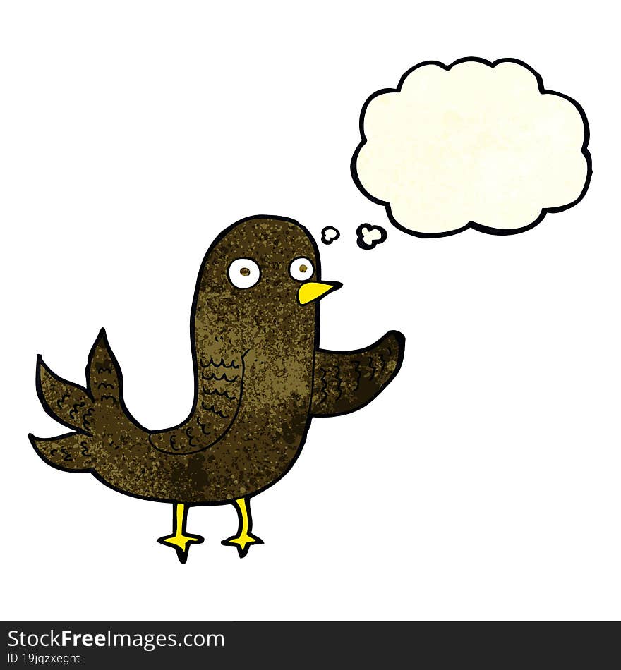 cartoon waving bird  with thought bubble