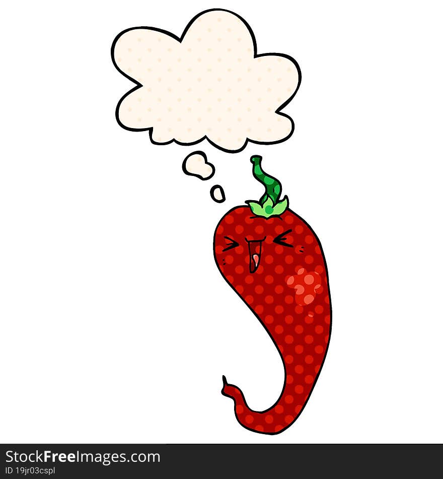 Cartoon Hot Chili Pepper And Thought Bubble In Comic Book Style