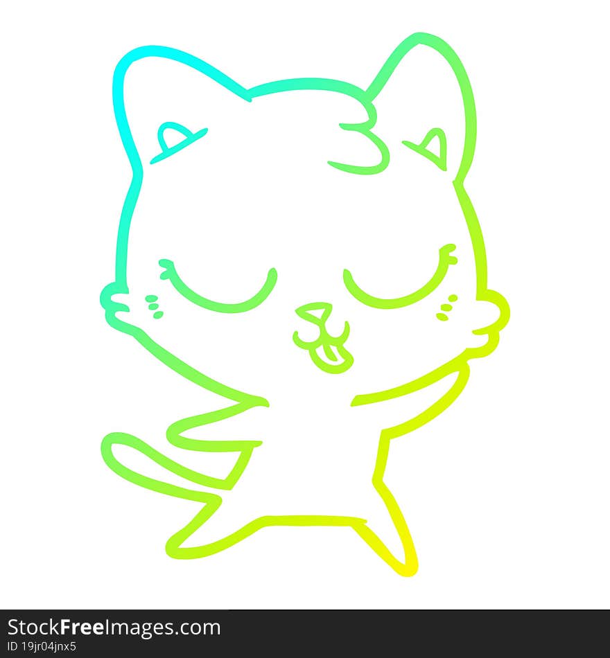 cold gradient line drawing of a happy cartoon cat