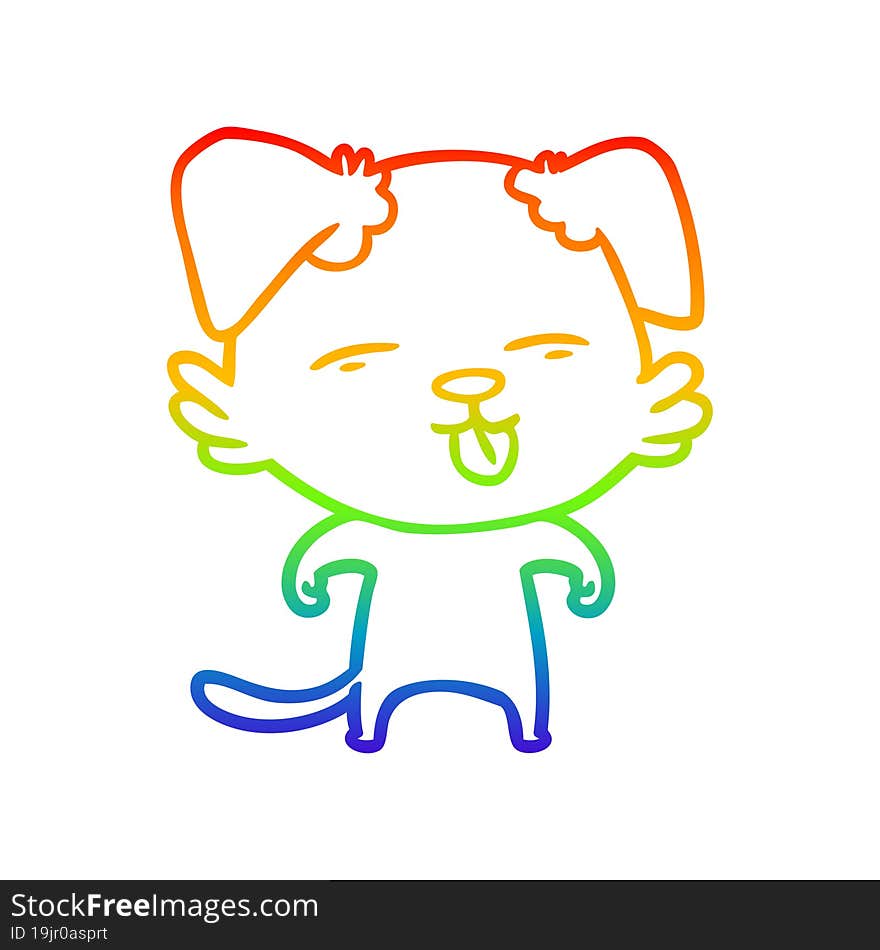 rainbow gradient line drawing cartoon dog sticking out tongue