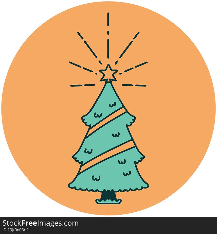 icon of a tattoo style christmas tree with star