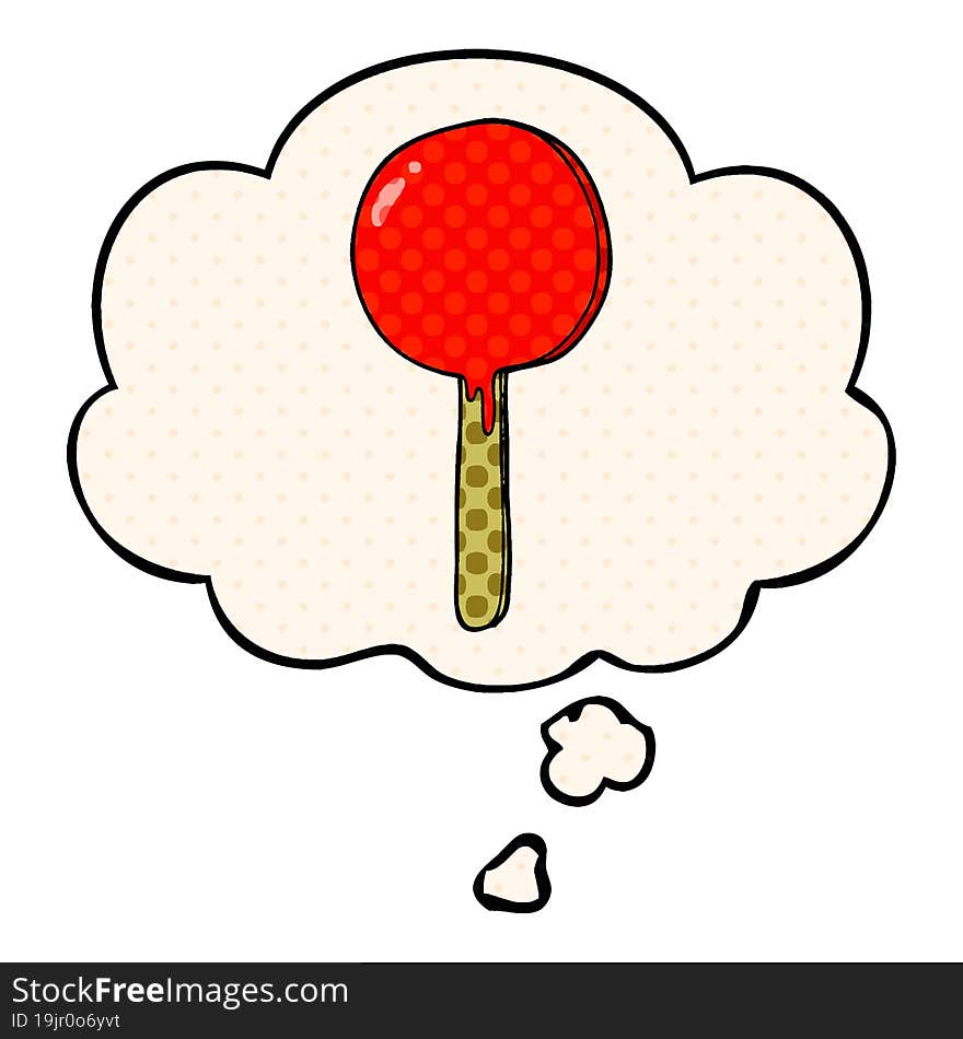 cartoon lollipop with thought bubble in comic book style