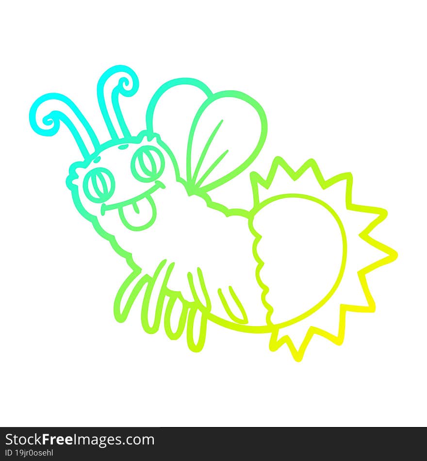 cold gradient line drawing of a cartoon firefly