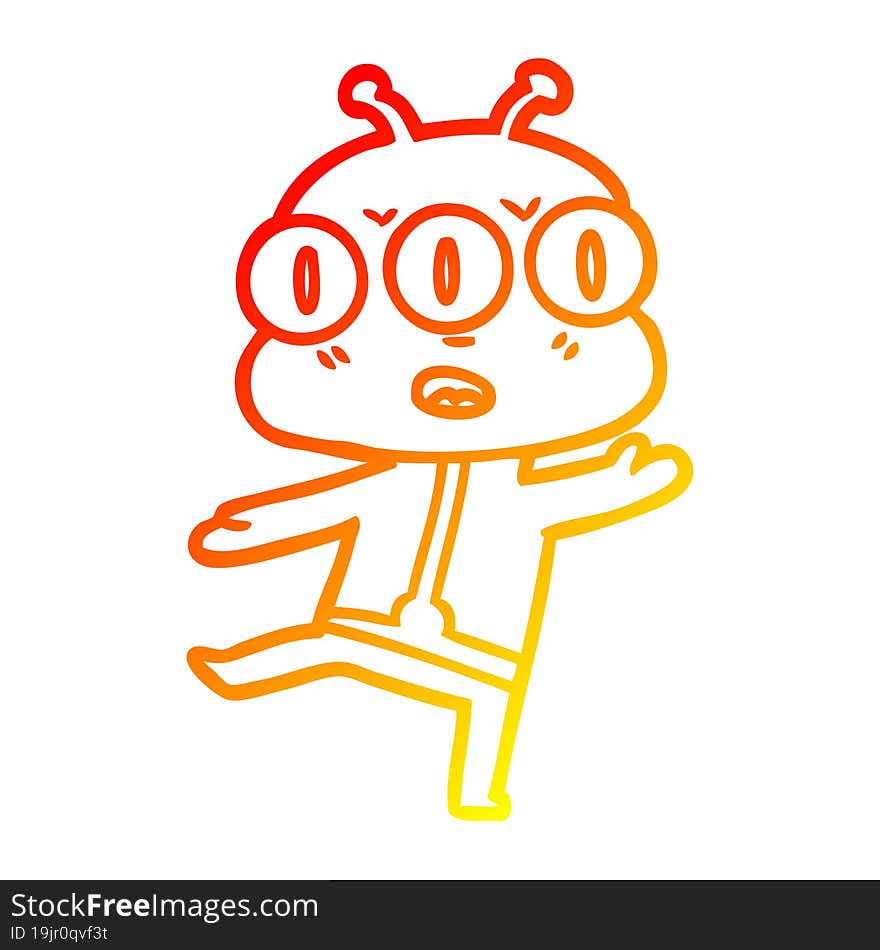 Warm Gradient Line Drawing Cartoon Three Eyed Alien