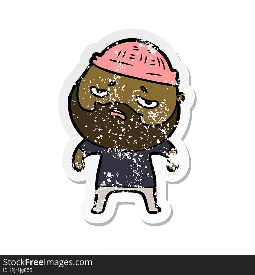 Distressed Sticker Of A Cartoon Worried Man With Beard