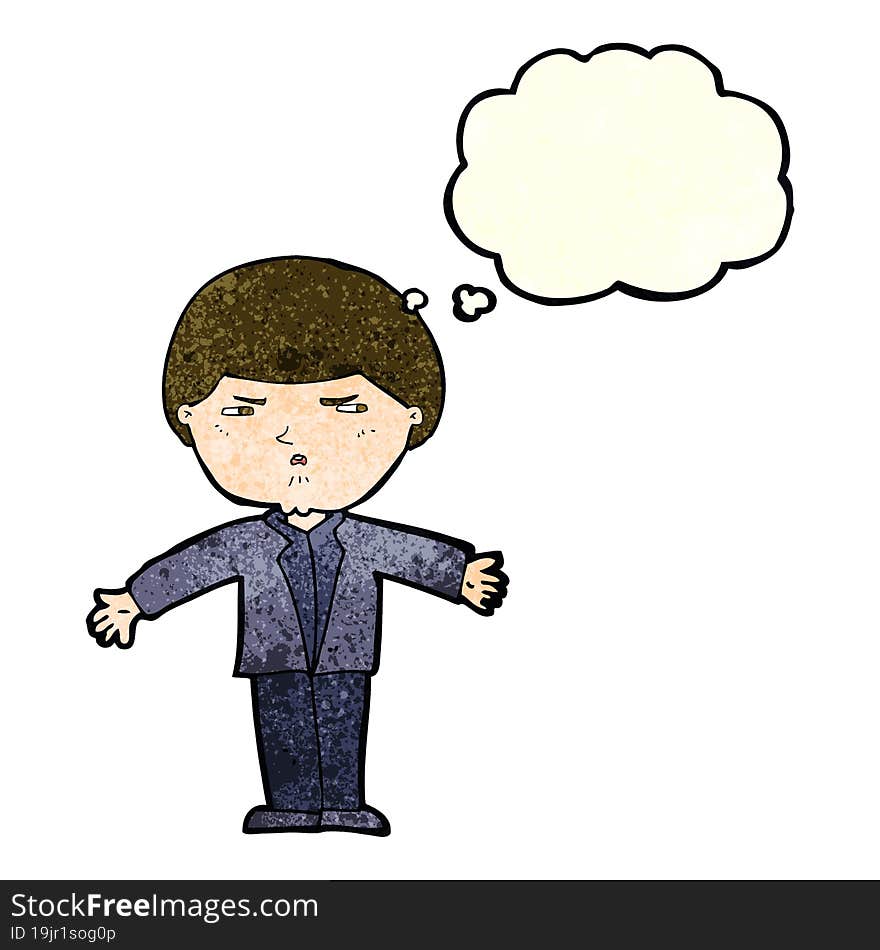 cartoon annoyed man with thought bubble