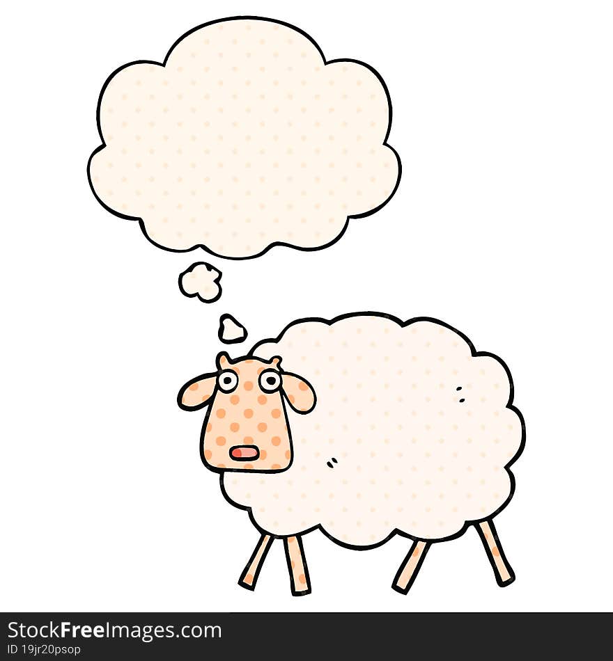 Cartoon Sheep And Thought Bubble In Comic Book Style