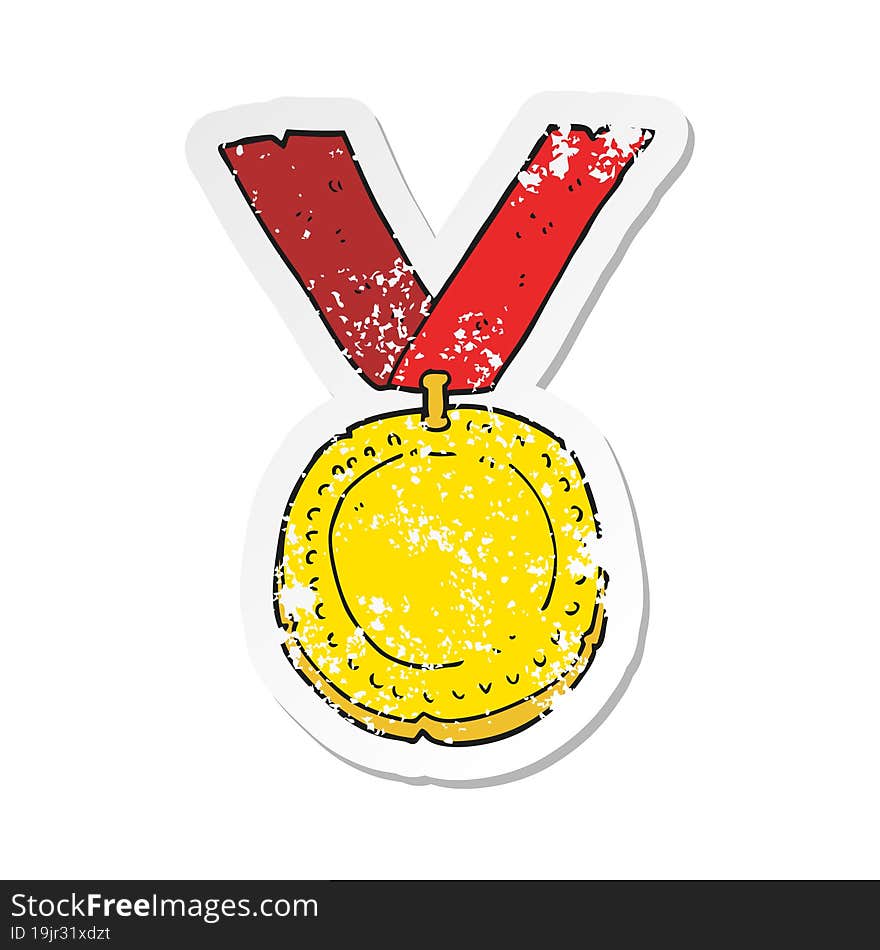 retro distressed sticker of a cartoon medal