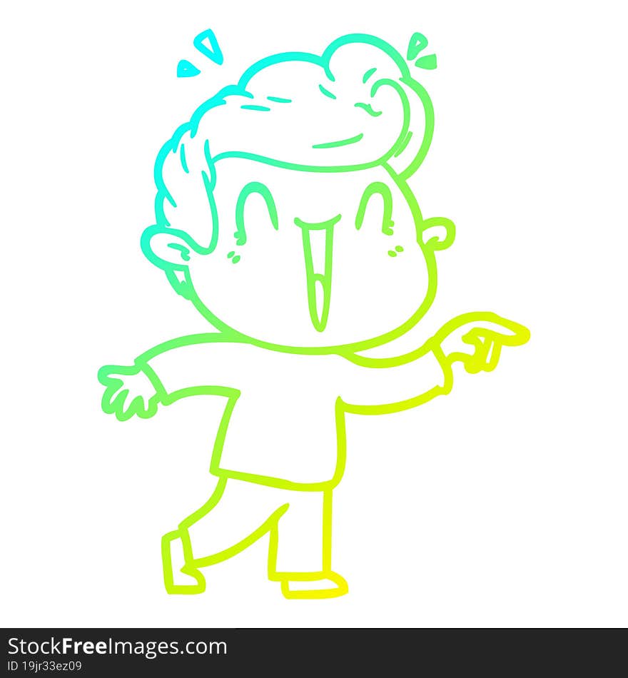 cold gradient line drawing of a cartoon excited man