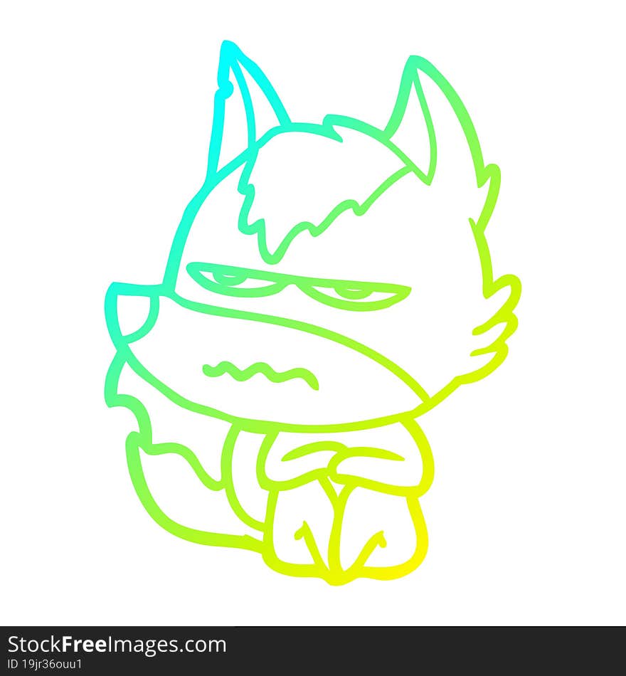 Cold Gradient Line Drawing Cartoon Annoyed Wolf