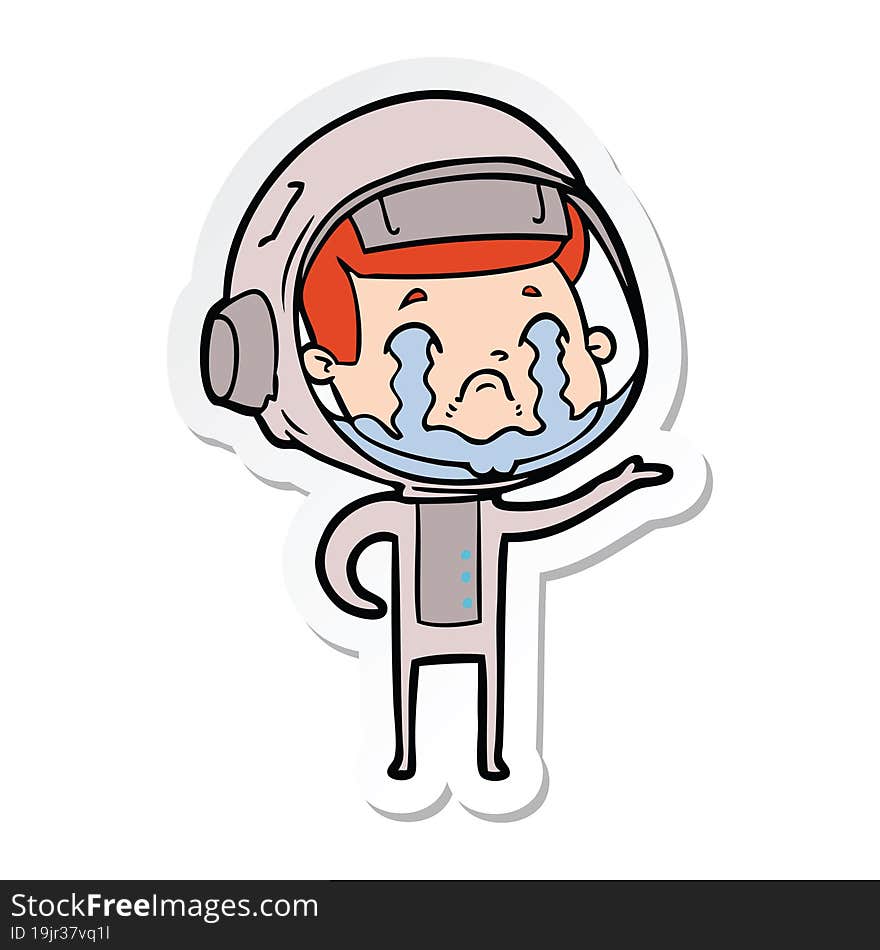 sticker of a cartoon crying astronaut