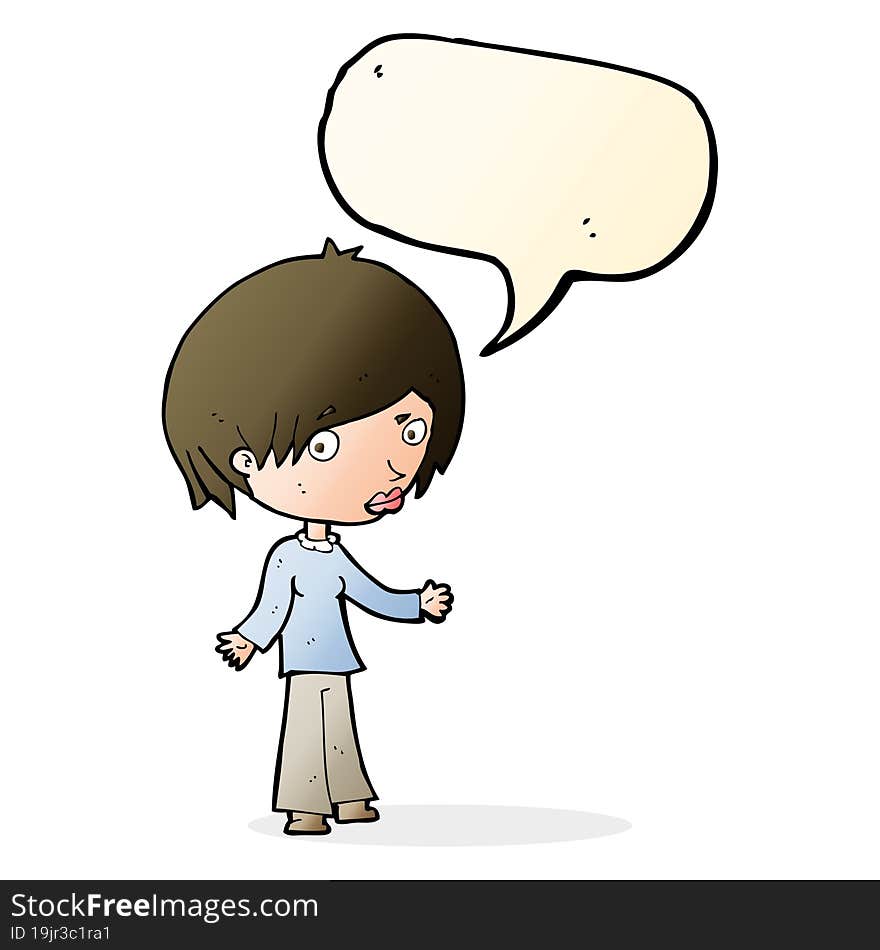 cartoon confused woman with speech bubble