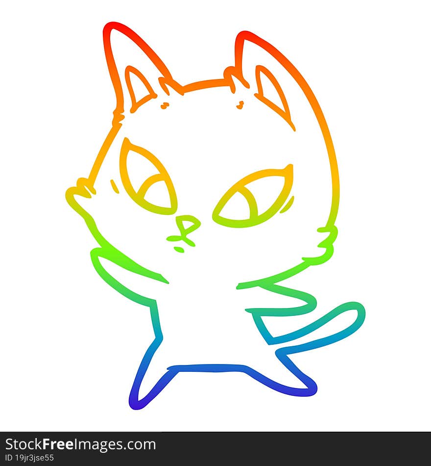 rainbow gradient line drawing confused cartoon cat