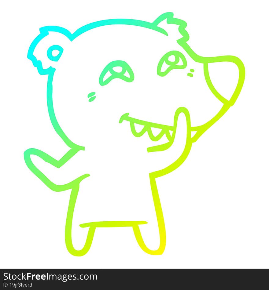 cold gradient line drawing cartoon bear showing teeth