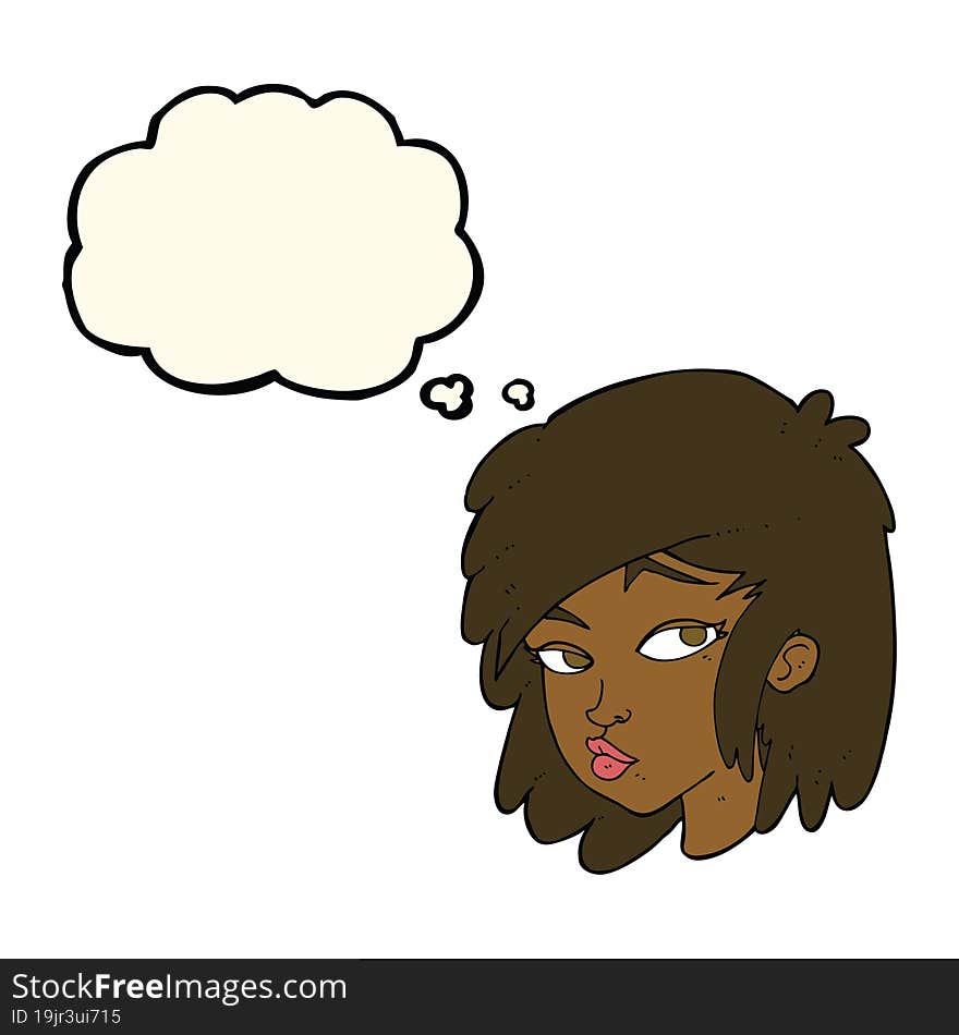 Cartoon Curious Woman With Thought Bubble