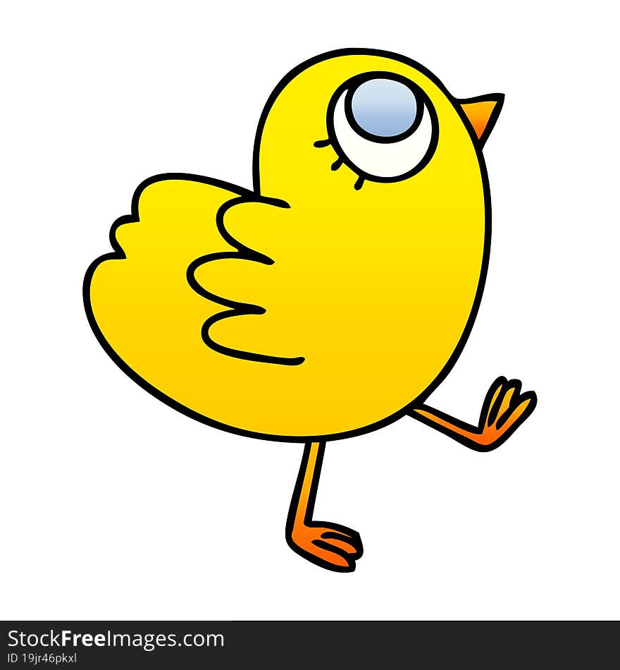 quirky gradient shaded cartoon yellow bird