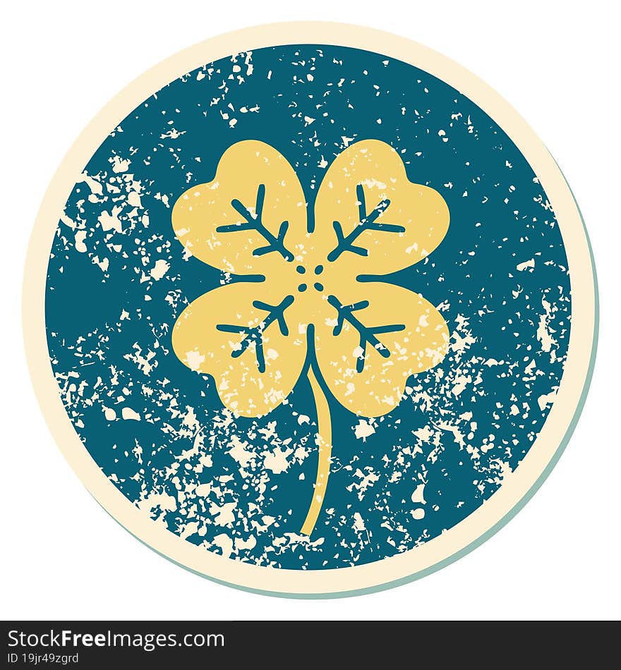 distressed sticker tattoo style icon of a 4 leaf clover