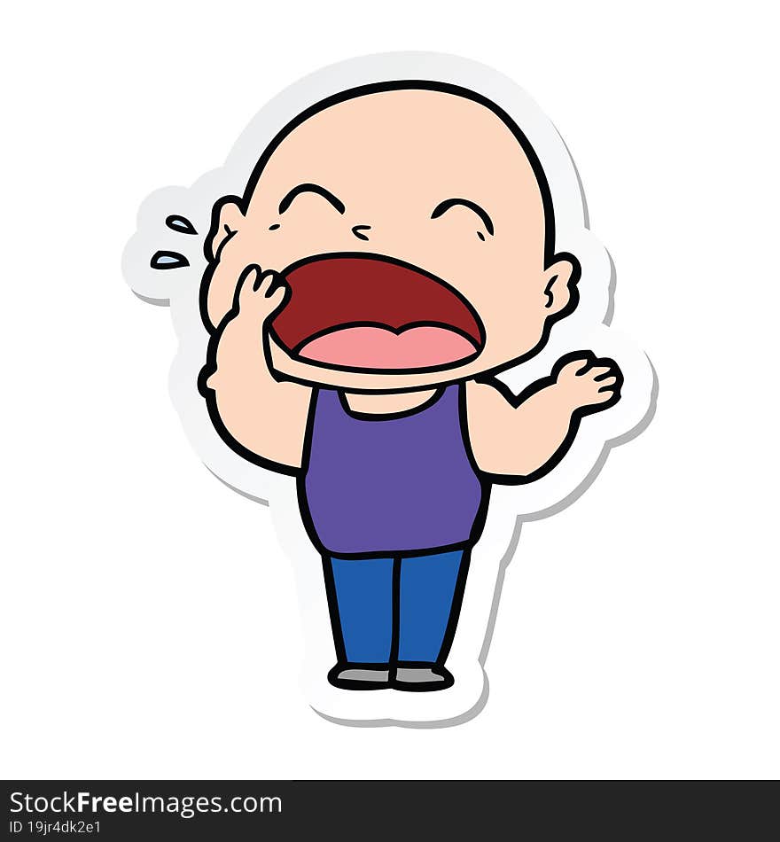 sticker of a cartoon shouting bald man