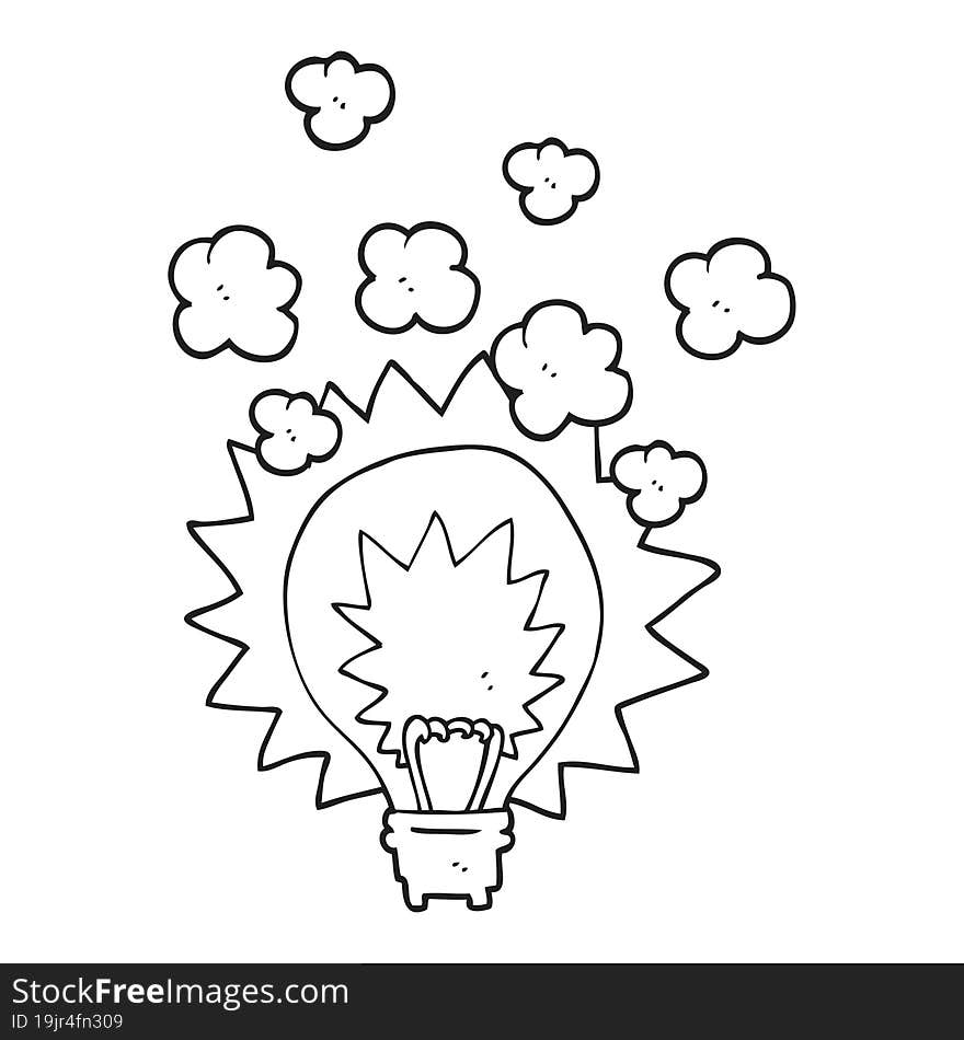 black and white cartoon light bulb shining