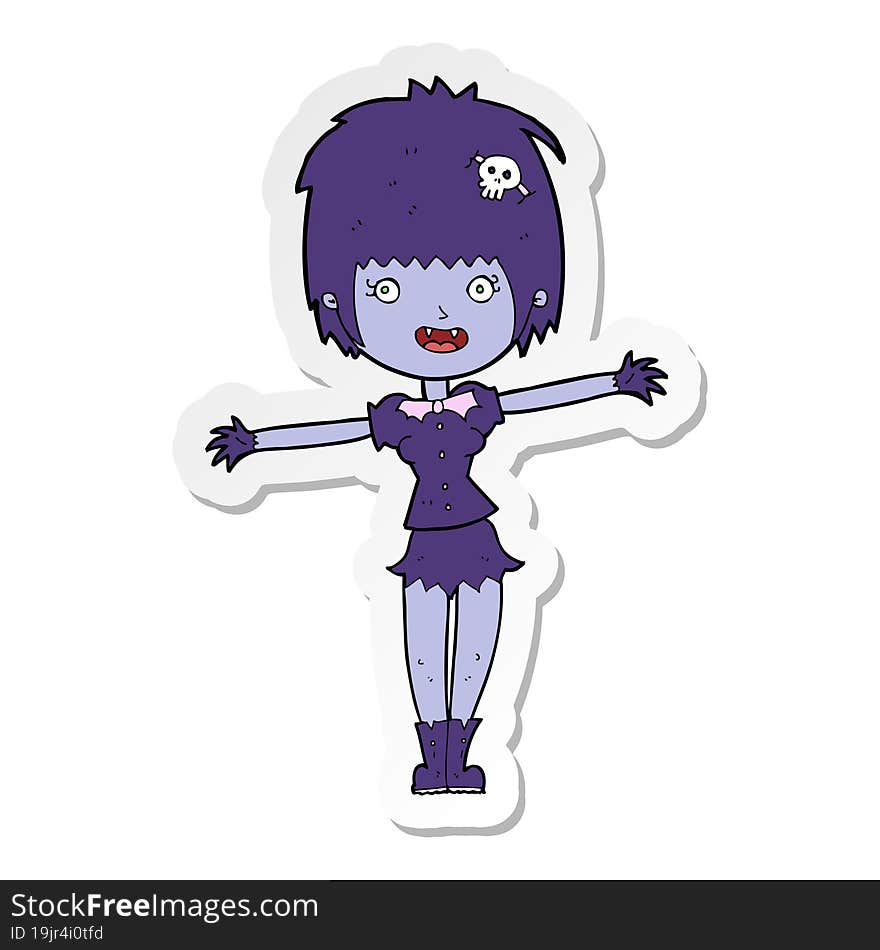 sticker of a cartoon happy vampire girl