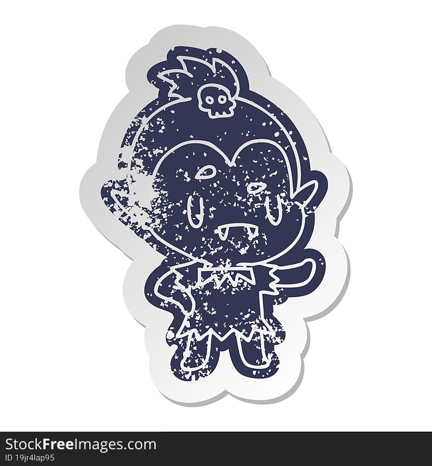 distressed old sticker kawaii of cute vampire girl