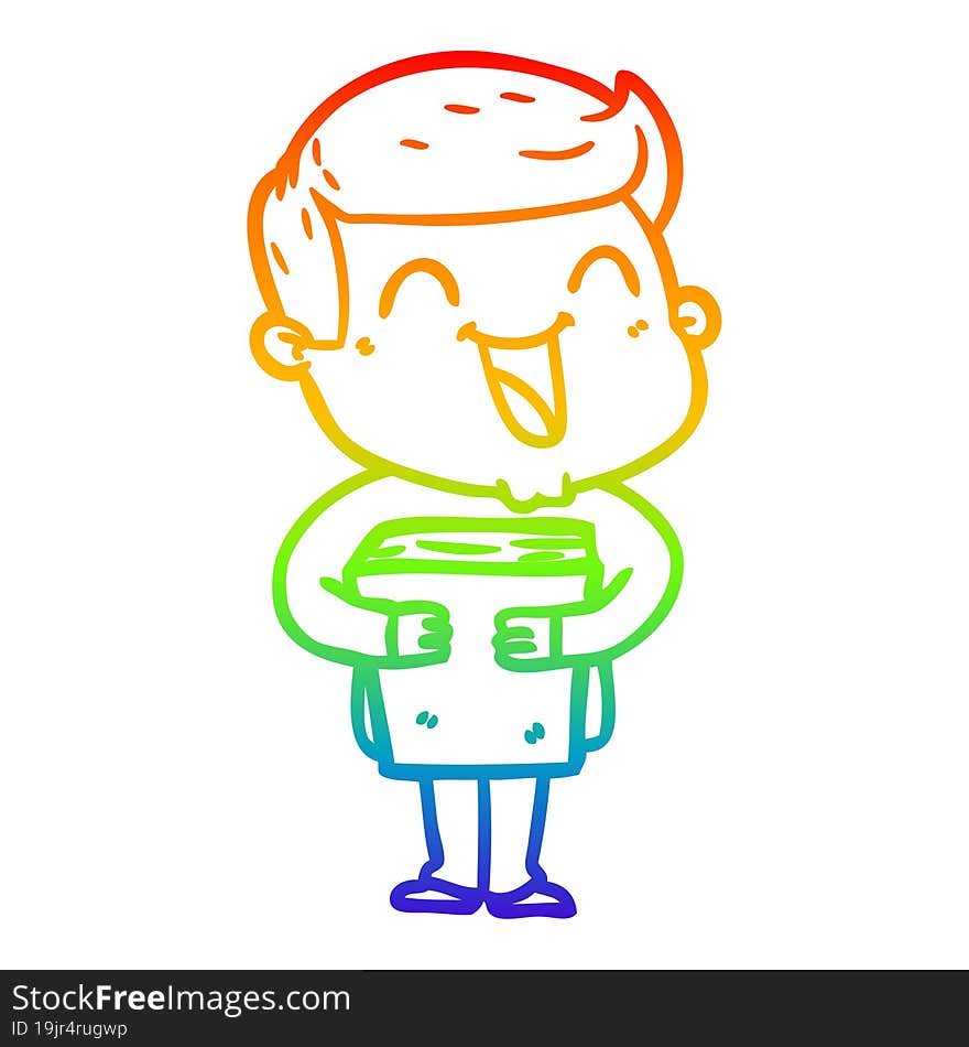 rainbow gradient line drawing of a cartoon man laughing