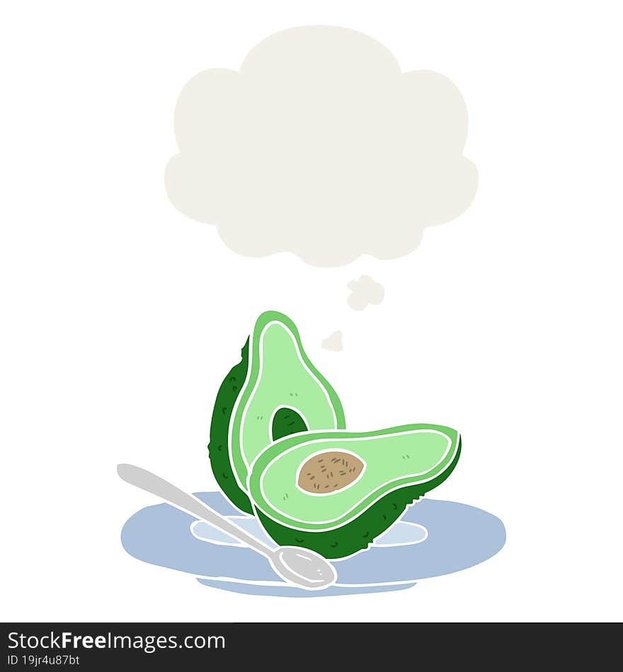 cartoon avocado and thought bubble in retro style