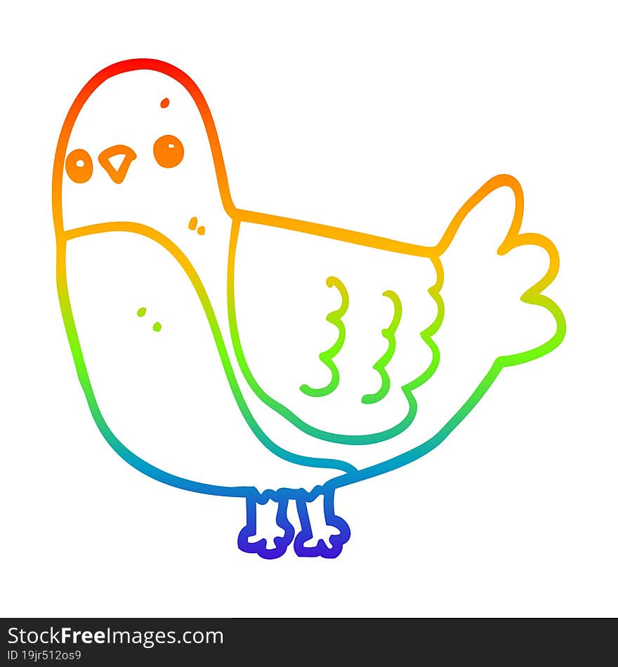 Rainbow Gradient Line Drawing Cartoon Bird