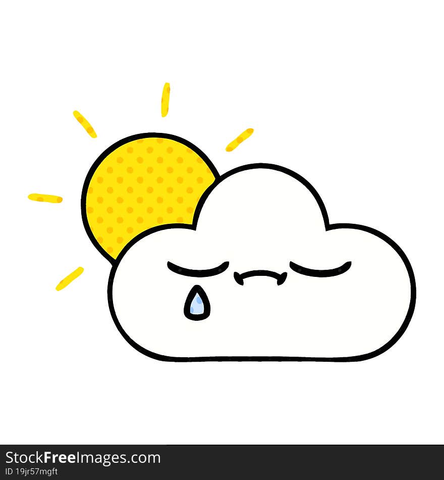 comic book style cartoon of a sunshine and cloud