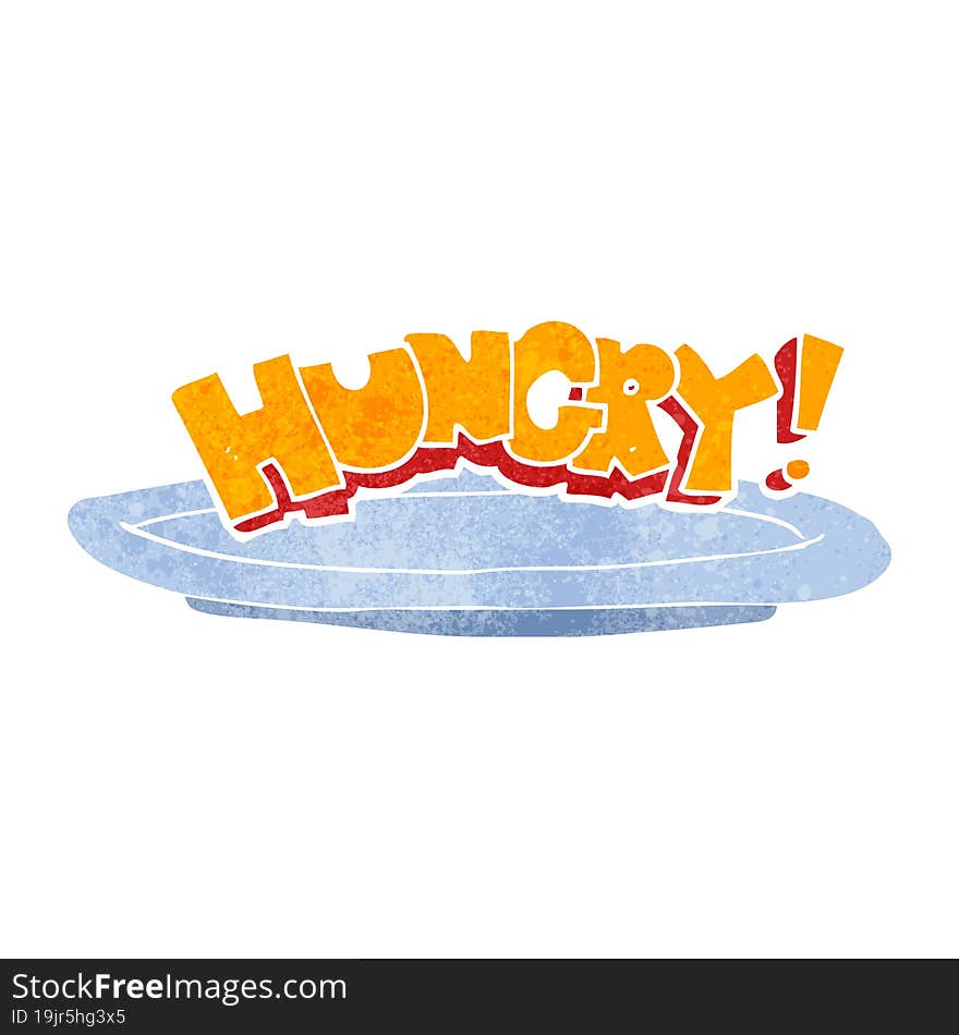 Retro Cartoon Empty Plate With Hungry Symbol