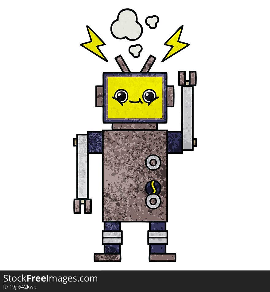 retro grunge texture cartoon happy robot