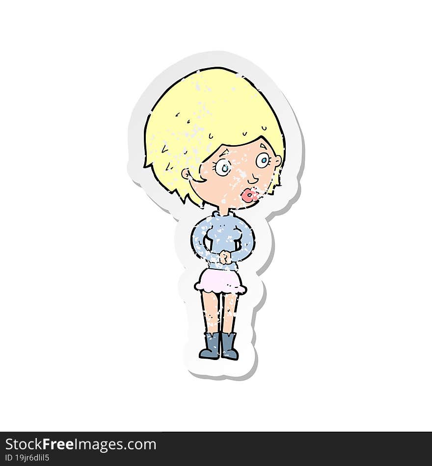 Retro Distressed Sticker Of A Cartoon Concerned Woman