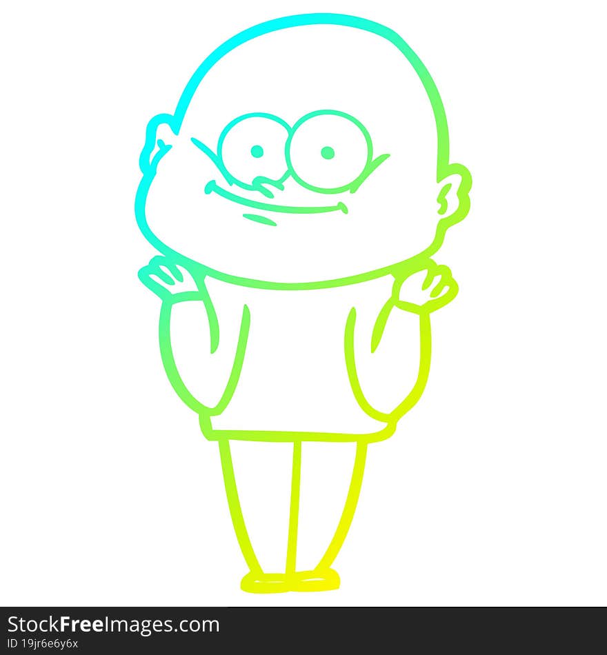 cold gradient line drawing of a cartoon bald man staring