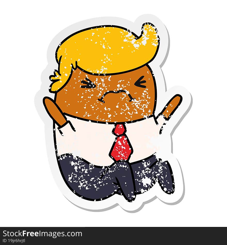 distressed sticker cartoon of a kawaii business man