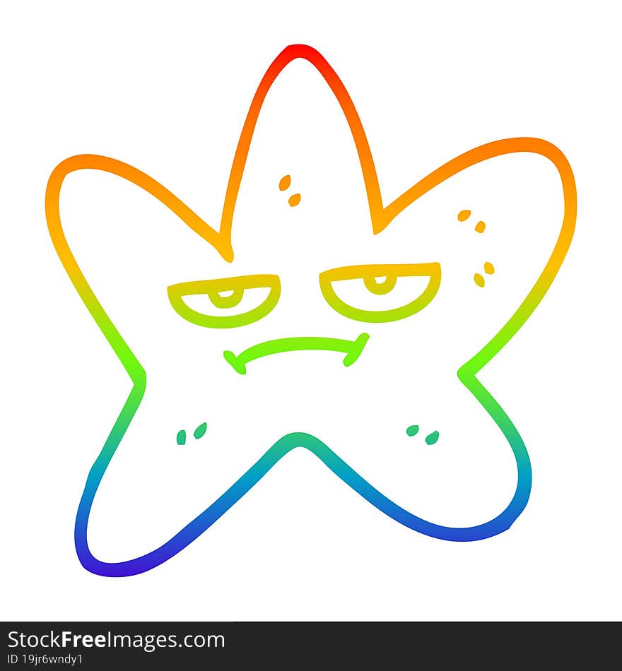 rainbow gradient line drawing of a cartoon star fish