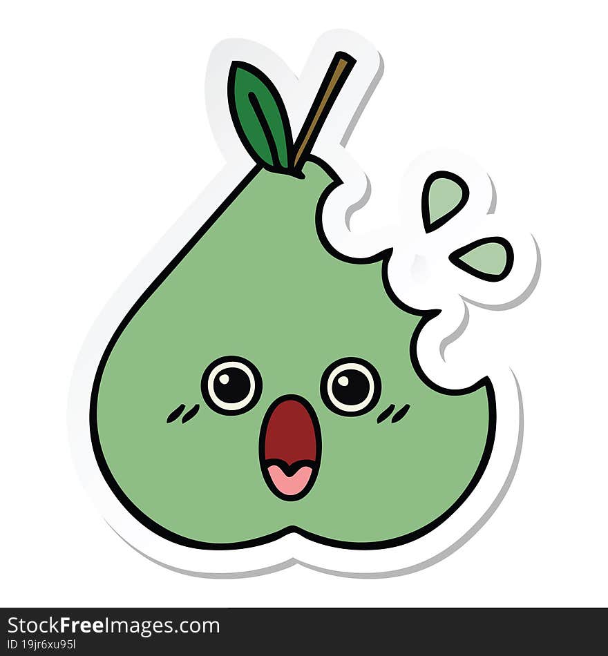 Sticker Of A Cute Cartoon Green Pear