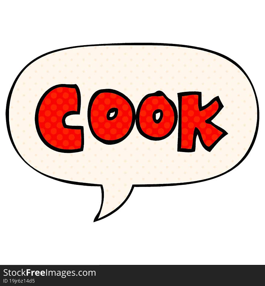 cartoon word cook and speech bubble in comic book style